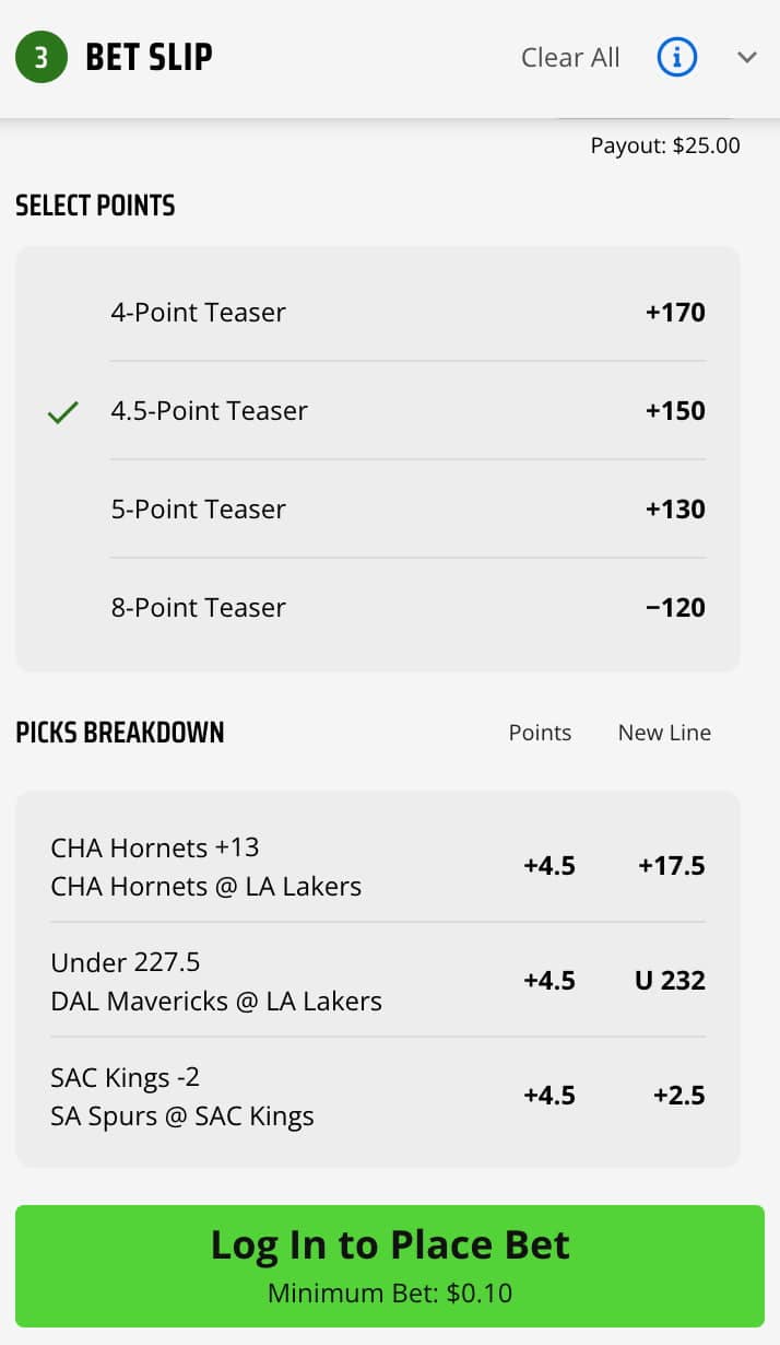 DraftKings teaser bet.